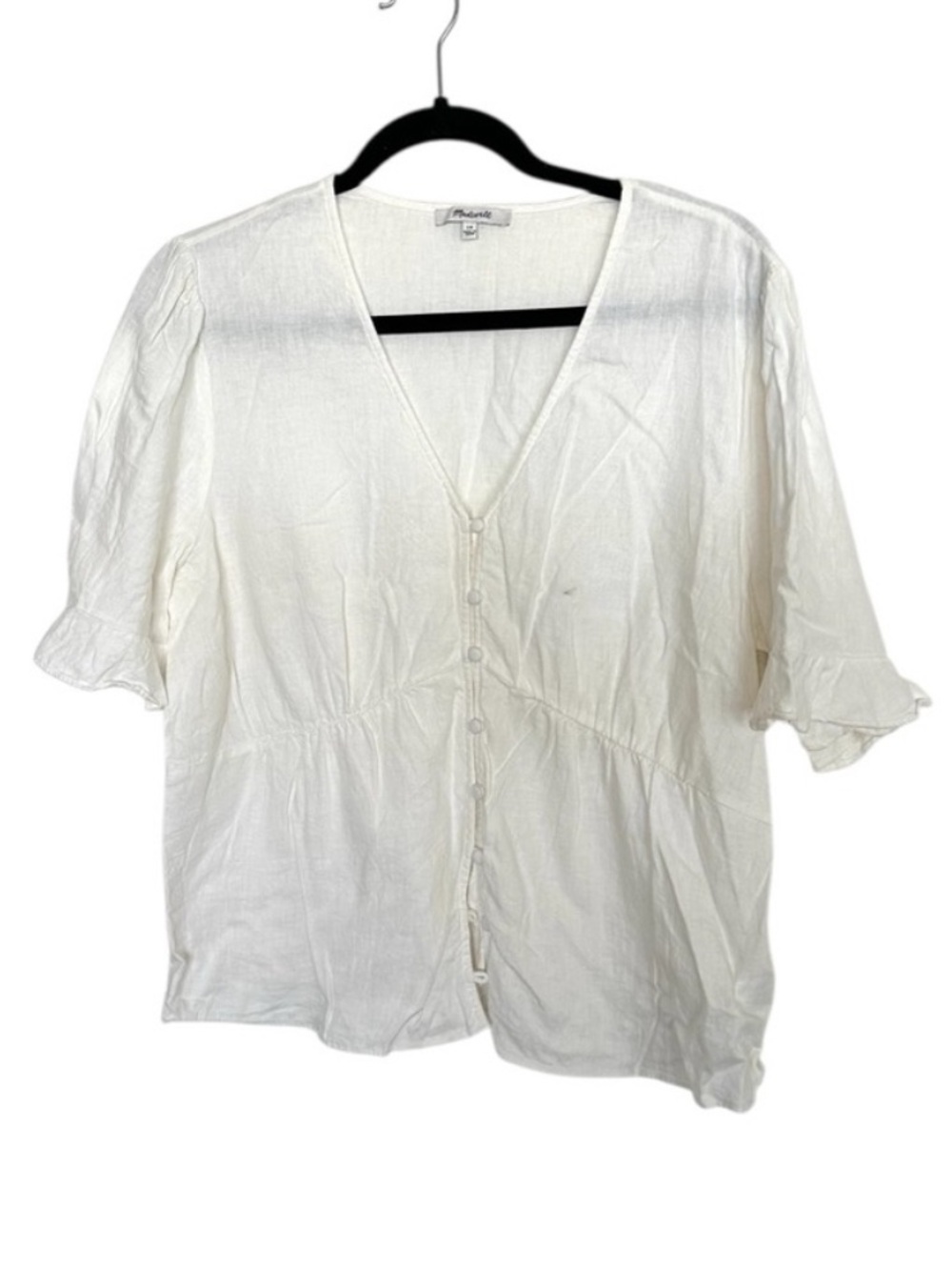 Madewell Linen-Blend Journal Keyhole-Sleeve Top